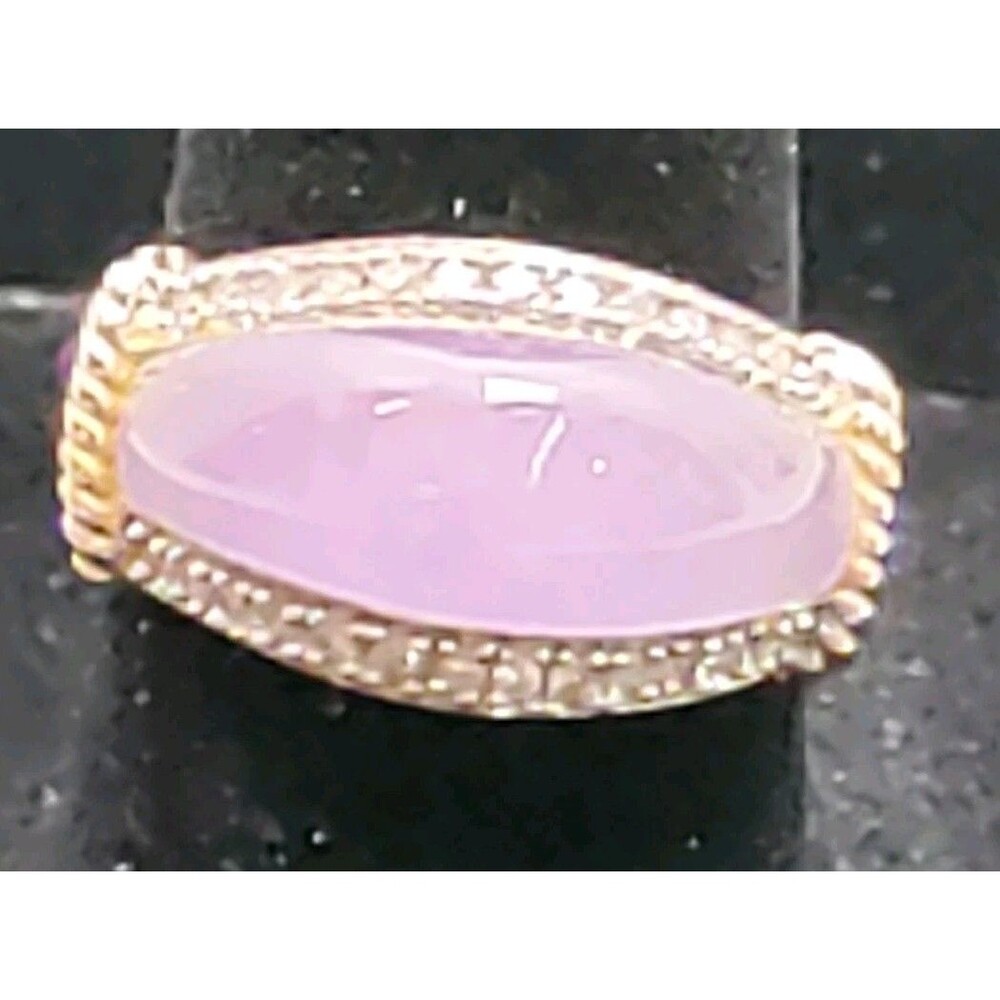LAVENDER Jadeite JADE 14K GOLD & Diamond Ring Vintage Size 7 4.71 G - Picture 2 of 7